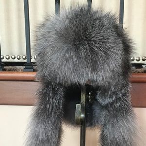 SURELL Fox Fur Trim Trooper Hat